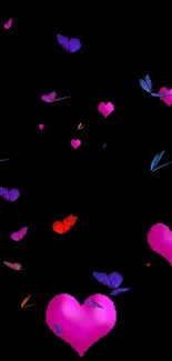 Vibrant pink hearts on a sleek black background for mobile.