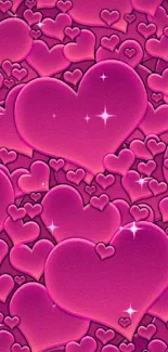 Vibrant pink hearts pattern mobile wallpaper by Vladstudio.