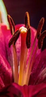 Close-up of a vibrant pink lily flower showcasing detailed petals.