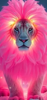 Lion with vibrant pink mane glowing vividly.