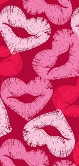 Vibrant pink and red lip pattern wallpaper for phones.