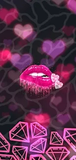 Pink lips with abstract background design.