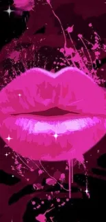 Vibrant pink lips with abstract splashes on a dark background.