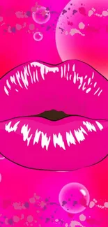 Pink lips wallpaper with bubbles and pop art style.