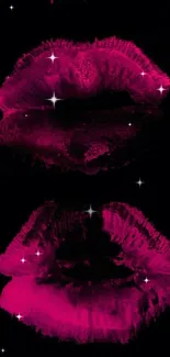 Vibrant pink lip prints on dark background wallpaper.