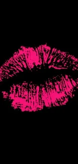 Bold pink lips on a black background mobile wallpaper.