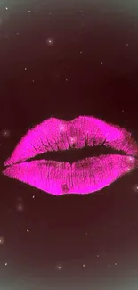 Vibrant neon pink lips on a dark background wallpaper.