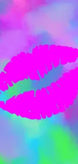 Vibrant pink lips with colorful gradient background.