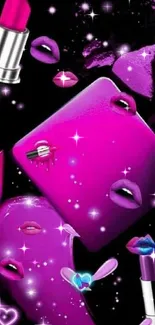 Stylish pink lipstick and lips wallpaper for mobile phone.