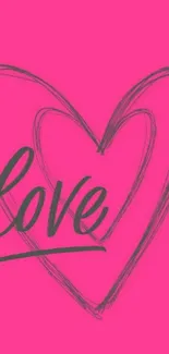 Pink heart wallpaper with love text on vibrant background.