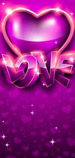 Pink love design with glowing heart and love text.