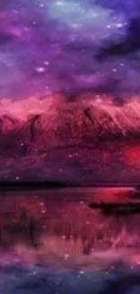 Vibrant pink and purple galaxy mountain wallpaper with stars.