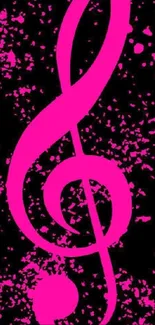 Pink musical note on black splatter background wallpaper.