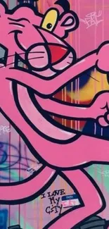 Graffiti art of a pink cartoon character with vibrant colors.