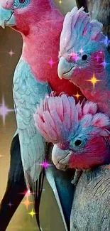 Vibrant pink parrots sitting in a tree