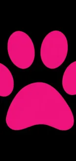 Vibrant pink paw print on black background mobile wallpaper.