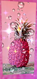 Vibrant pink pineapple with sparkles on a stylish mobile wallpaper.