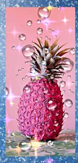 Pink pineapple with sparkling bubbles on a vibrant background.