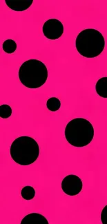 Vibrant pink wallpaper with bold black polka dots, perfect for a stylish phone display.