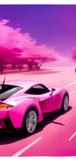 Vibrant pink sports car racing scene with dynamic motion.