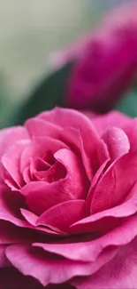 Close-up photograph of a vibrant pink rose in bloom.