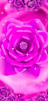 Vibrant pink rose galaxy wallpaper with sparkling stars.