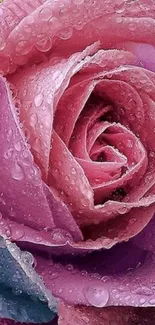 Close-up of a dewy pink rose with vibrant petals for mobile wallpaper.