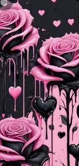 Pink roses with dripping hearts design for mobile wallpaper.