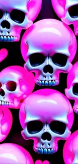 Vibrant repeating pink skulls and hearts on a dark background.