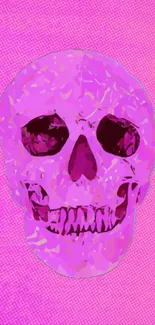 Vibrant pink skull on artistic background.