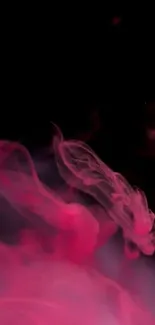 Vibrant pink smoke swirls against a dark background, creating an abstract visual.