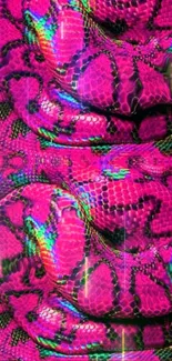 Vibrant pink snake skin pattern wallpaper with neon accents.