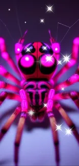 Vibrant pink spider digital art wallpaper with neon highlights.