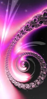 Vibrant pink spiral fantasy wallpaper with intricate swirls on black background.