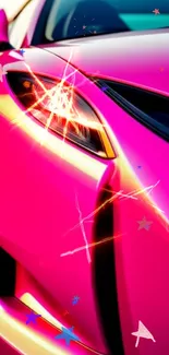 Vibrant pink sports car with sleek design and glowing details.