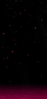 Starry night sky with pink stars and a black background.