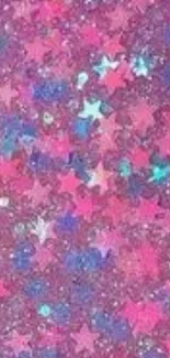 Vibrant pink wallpaper with colorful stars and glitter.