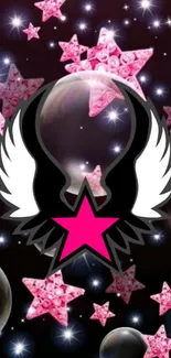 Pink starry background with winged star.