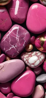 Vibrant pink stones forming a decorative pattern.