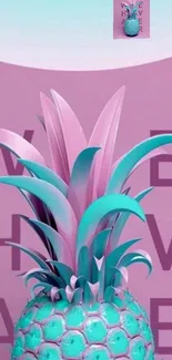 Vibrant pink and teal pineapple art wallpaper for mobile.