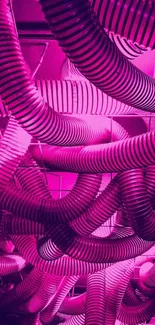 Intertwined pink tubes in vibrant abstract design.