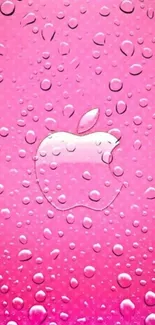 Vibrant pink wallpaper with water droplets and an iconic logo at the center.