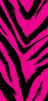 Vibrant pink and black zebra stripe wallpaper.