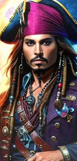 Detailed pirate fantasy art with cosmic backdrop.