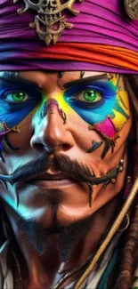 Vibrant pirate fantasy art with colorful face paint and intricate details.