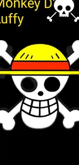 Pirate skull with hat and crossbones on a black background.