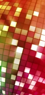 Colorful mosaic wallpaper with vibrant pixels in red, green, and yellow hues.