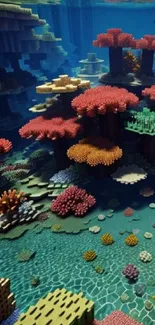 Vibrant pixelated underwater scene with colorful corals in a Minecraft style.