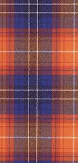 Vibrant plaid wallpaper with orange and blue pattern for mobile device.