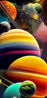 Colorful planetary mobile wallpaper with vibrant cosmic scenery.